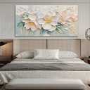 Anolyfi Large White Floral Canvas Wall Art for Living room Bedroom 58"x29" | HD Print and Hand-painted Textured, Easy to Hang, Durable Colorfast, Modern Flowers Sage Paintings for Hallway Home Decor