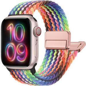 Magnetic Braided Stretchy Loop - Compatible with Apple Watch Band 42mm 46mm 40mm 41mm 44mm 45mm 38mm Ultra/2 49mm Women Men,Elastic Woven Fabric Nylon Strap for iWatch Ultra Series 10 9 8 7 6 5 4 3 SE (01-NEW Pride Edition)