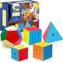 STEAM Life Speed Cube Set, Speed Cube Set of 2x2 3x3 4x4 Megaminx and Pyramid Cube Smoothly Stickerless Magic Cubes Collection for Kids & Adults