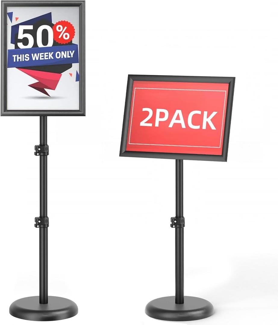 2Pack Sign Holder,8.5x11 inch Telescopic Adjustable Floor Sign Stand - Aluminum Openable Frame, 360 Rotatable, Suitable for Vertical and Horizontal Display - Perfect for Malls, Schools, Restaurants