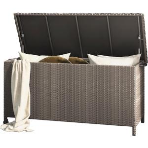 Grand patio 108 Gallon Deck Storage Box Indoor Outdoor Wicker Bin for Patio Furniture Cushions Garden Tools Pool Accessories, Greige