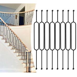 8-Pack Wrought Balusters for Staircase Interior, Hollow Single Oval Iron Spindles Square Iron Spindles 1/2" Metal Balusters with Swivel Shoes