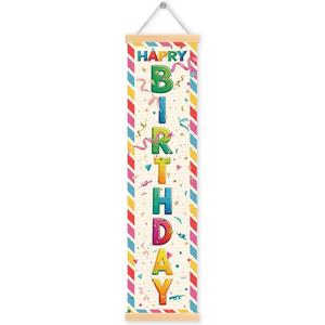 Colorful Happy Birthday Door Banner, Birthday Party Decor Banner, Home Wall Parties Decoration Supplies Decorations Indoor Outdoor Kids Girls Boys, Durable Fabric Decor for Celebrations