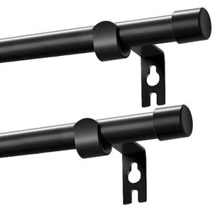 Black Curtain Rods 2 Pack, 5/8 Inch Small Curtain Rods for Windows 30 to 45 Inch Stainless Steel with Brackets Easy to Install for Bedroom Living room Bathroom Kitchen