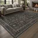 DCX Machine Washable Black Area Rug 4x6, Non Slip Stain Resistant Vintage Floral Rug for Living Room Bedroom Dining Room, Soft Low Pile Large Carpet