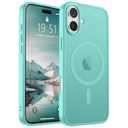 SUPFINE Magnetic for iPhone 16 Case (Compatible with MagSafe) (Military Grade Drop Protection) Slim Translucent Matte Shockproof with Anti-Fingerprint Phone Case, Blue Green