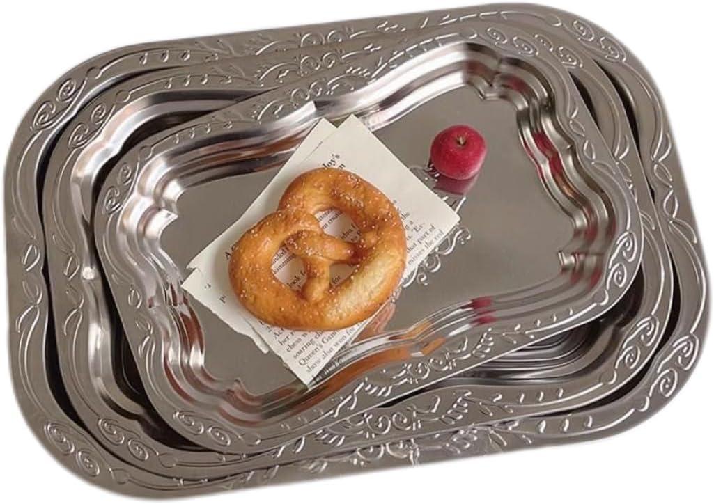 3 Pcs Silver Serving Trays Chrome Plated Rectangular Mirror Trays with Floral Engraving, Multi-Purpose Platters for Party Wedding Birthday Holiday, Ideal for Desserts Whiskey Cookies Charcuterie