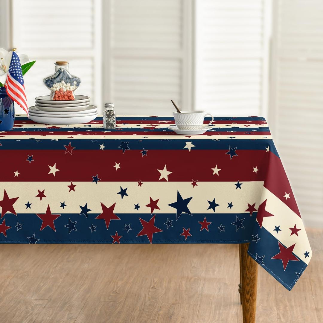Horaldaily 4th of July Tablecloth 6084 Inch Rectangular, Blue and Red Star Strips Independence Day Memorial Day Washable Seasonal Table Cover for Party Picnic Dinner Decor