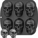 6 Cavity Skull Cake Pan with 2 Fridge Magnets, Halloween Skull Silicone Molds for Baking Chocolate Resin