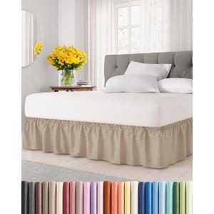 Wrap Around Dust Ruffle Bed Skirt - Cream - for King Size Beds with 15 Inch Drop - Easy Fit Elastic Strap - Adjustable Pleated Bedskirt w/Brushed Fabric - Wrinkle Free - for Women, Men, Kids & Teens
