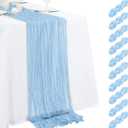 10 Pack Light Blue Cheesecloth Table Runner 17x108 Inch Semi Sheer Boho Gauze Cheese Cloth Table Runners, for Wedding Bridal Shower Birthday Party Home Decor Garden Farmhouse