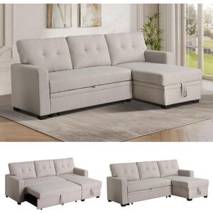 Reversible Sectional Sleeper Sofa with Pull Out Couch Bed, Convertible L-Shaped Sof w/Storage Chaise, Comfy Modular Corner Sofa&Couch, Sofa Cama para Sala for Living Room Apartment Office Furniture
