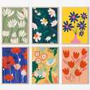 cupmod 6 Pack Paint by Numbers for Kids and Adults- DIY Acrylic Painting Kits on Canvas Without Frame, Simple Flower Oil Painting for Home Wall Decor 12x16inch