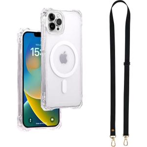 Magnetic Case for iPhone 16 Pro, Compatible with MagSafe, Clear Strong Magnetic Soft Frame PC Back Shockproof Protective Case Cover with Detachable Lanyard, Clear