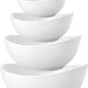 Porcelain Serving Bowls set for Entertaining, 3-11-20-32-50 Ounce, Scratch Resistant, 5 Piece Serving Bowl Set, Prep Salad Bowls for Christmas Thanksgiving, Dishwasher Safe, Pure White