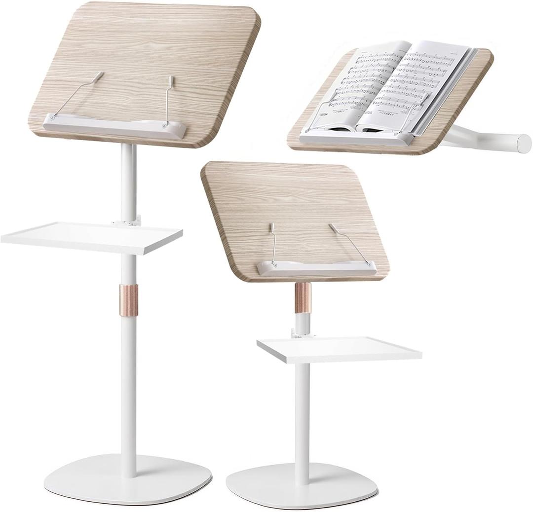 NAMON 2in1 Wooden Music Stand, Floor & Tabletop Sheet Music Stand with Page Clips & Tray, 16.5"51" Adjustable Height, Ideal for Violin, Guitar, Conductors & Classroom (White)