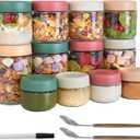 12Pack Overnight Oats Containers with Lids, 16oz, 8oz & 4oz Glass Jars with Airtight Lids, Wide mouth Mason Salad jars, Glass Food Storage Containers for Yogurt Chia Pudding Snacks Cereal & Spices