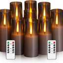 Flickering Flameless Candles,Battery Operated, Flameless Candles with Remote, 2/4/6/8 Hour Timer, Realistic Jumping Flame Effect, Perfect for Home Decor, Holiday Decoration Pcs 9 (Grey)
