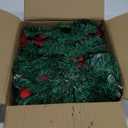 Christmas Garland with Lights, Pre-lit 9ft Christmas Decorations with 50 Warm White LED Lights, Berries, Balls, and Red Flower for Door, Stairs, Railing, Indoor, Outdoor, Battery Operated