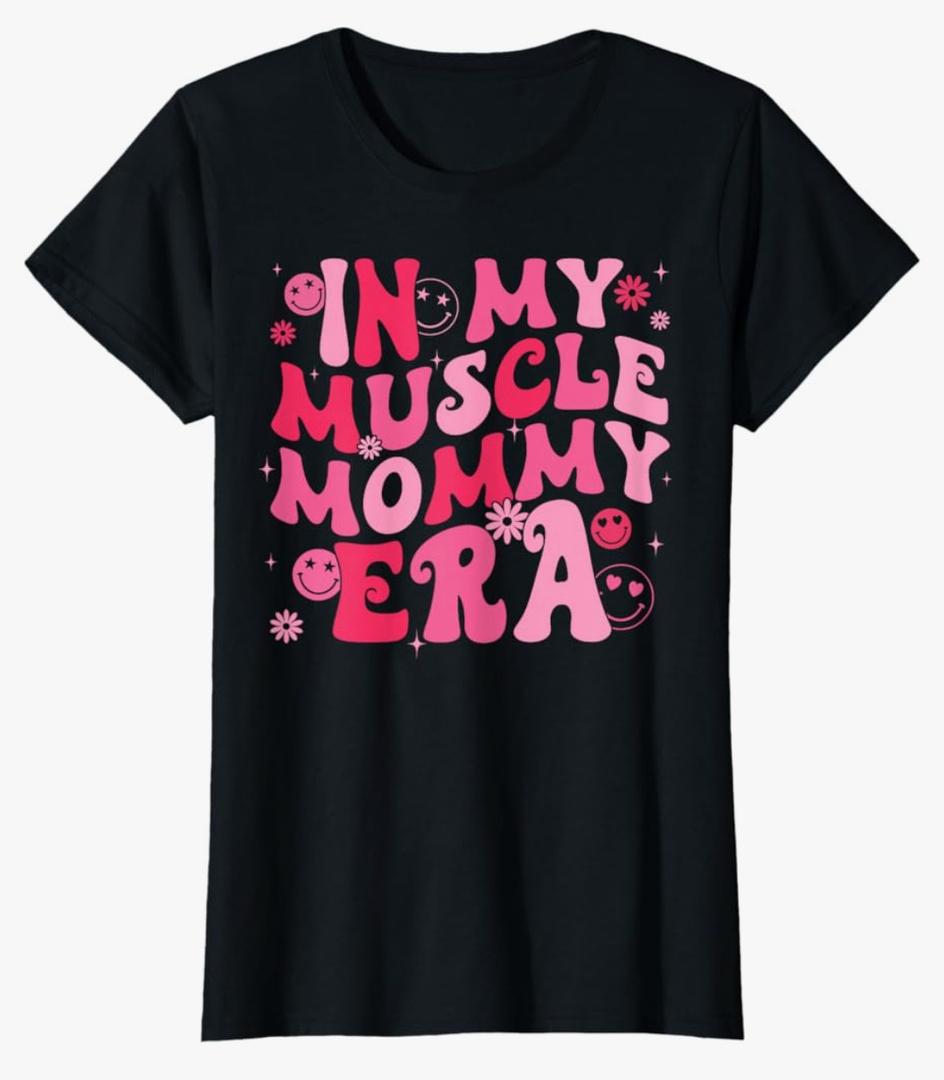 in My Muscle Mommy Era Groovy Weightlifting Mother Workout T-Shirt. size M ladies