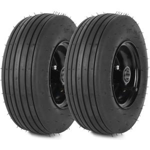 AR-PRO (2-Pack) 11x4.00-5 Tire and Wheel Assembly, 11x4-5 Lawnmower Tire (4-Ply) and Rim with Tube, 3.4 Centered Hub with 3/4 Bearings, Universal Lawn Mower/Yard Tractor Turf Tires (Black(Rib Tread))