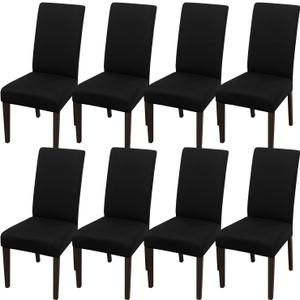 JQinHome Dining Room Chair Covers Set of 8, High Stretch Chair Slipcover Removable Washable Chair Seat Protector Cover for Home Party Hotel Wedding Ceremony (Black)