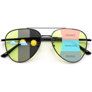 FEISEDY Photochromic Progressive Multifocal Reading Glasses Blue Light Blocking & Night Vision Metal Aviator Frame B0396