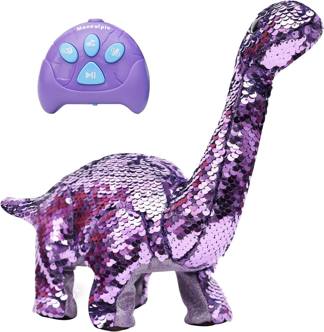 Dinosaur Toys for Girls - Sequin Walking Dinosaur Toy with Remote, Roar, Sing, Walk, and Repeat Features, Dinosaur Toy Gift for Kids, Toddlers, Birthday, Christmas, Easter (Purple)