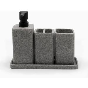 ZCCZ Beige Bathroom Accessory Sets, 4 Pieces Bathroom Accessories Complete Set Vanity Countertop Accessory Set, Includes Lotion Dispenser Soap Pump, Tumbler, Toothbrush Holder and Tray
