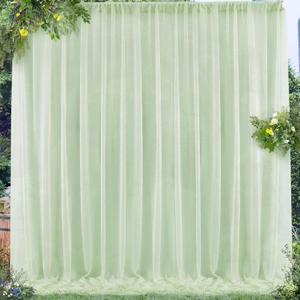 10x7ft Sage Green Chiffon Backdrop Curtains, Wrinkle-Free Sheer Fabric Photo Drapes for Wedding Ceremony Arch Birthday Baby Shower Photography Stage Decor 5x7ft, 2 Panel