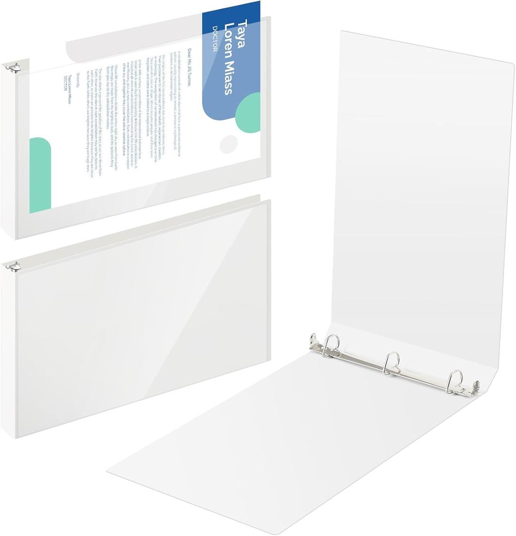 2 Pcs 11 x 17 Inch View Binders with Cover Pocket, 1 Inch, White