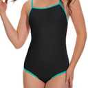 Beautikini Period Swimwear - One Piece Bathing Suit Menstrual Leakproof Swimsuit for Teen Girls and Women Lake Blue Medium