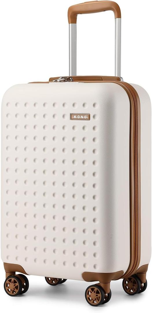 Kono Carry On Luggage 22x14x9 Airline Approved Lightweight Hardside Suitcase with Spinner Wheels & Built-in TSA Lock (Cream White, 20 Inch)