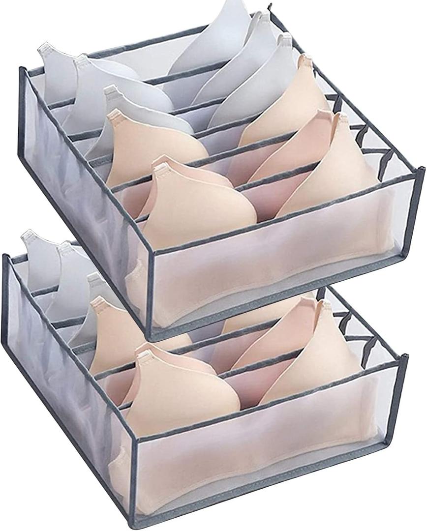 TOOVREN Bra Drawer Organizers, Underwear Wardrobe Organizers Divider, Lingerie Storage Bins, Closet Organizers and Storage Boxes, Foldable Closet Storage Box for Underwear Bra Socks (6 Grids,2 Pack)
