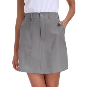 MoFiz Womens Golf Skirt Lightweight Breathable Athletic Skorts Skirts for Women with Pockets Waterproof Stretch Casual Skort (Gray, S)