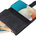 UEEBAI Wallet Case for Samsung Galaxy A53 5G, PU Leather Case Magnetic Closure Handbag Zipper Pocket Case Kickstand Card Slots with Hand Strap Marple Flip Case for Women - Black