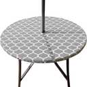 Hipinger Vinyl Round Fitted Tablecloth with Zipper and Umbrella Hole, Outdoor Oil Waterproof Stain Resisteant PVC Table Cover for Party, Picnic and Patio 40-44 Inch, Grey Moroccan