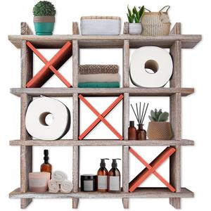 Comfify Rustic Tic-Tac-Toe Toilet Paper Holder  Freestanding or Wall Mounted Storage for Bathroom Tissue  Distressed White Farmhouse Decor