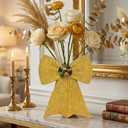 Gold Bow Glitter Vase  3-in-1 Flower Planter, Makeup Brush Holder & Desk Decor for Vanity, Bedroom or Gift
