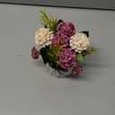 SUPNIU Artificial Hydrangea Bouquet with Small Ceramic Vase Fake Silk Variety Flower Balls Flowers Decoration for Table Home Party Office Wedding (White)