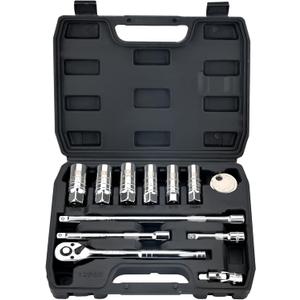AEROFORCE 12PCS 3/8" Drive Spark Plug Socket Set with Ratchet Handle, Universal Joint, Extension Bar & Spark Plug Gapper, Fits 9/16", 5/8", 3/4", 13/16", 14mm, 18mm, CR-V Steel with Rubber Holder Ring