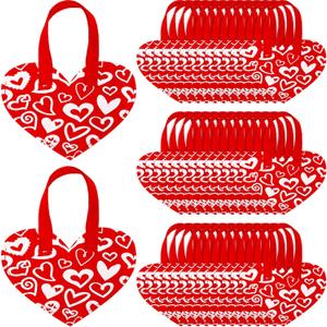 Wesnoy 36 Pcs Mother's Day Goodie Bags with Handles Resealable Red Heart Gift Bag Non Woven Heart Treat Tote Bags Bulk for Mom Gifts 9.8 x 7 Inch