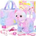 NINAOR Plush Interactive Cat Toys for Kids with Tote Bags, Stuffed Robot Pet Kitten with Leash Walking Meow Pretend Play, Realistic Cute Stuff Fidget Toys for Toddler Stocking Stuffers Birthday Gifts