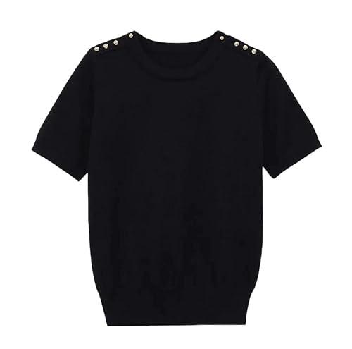 Women's Basic Solid Color Round Neck Pullover Knit Short Sleeve Sweater, M