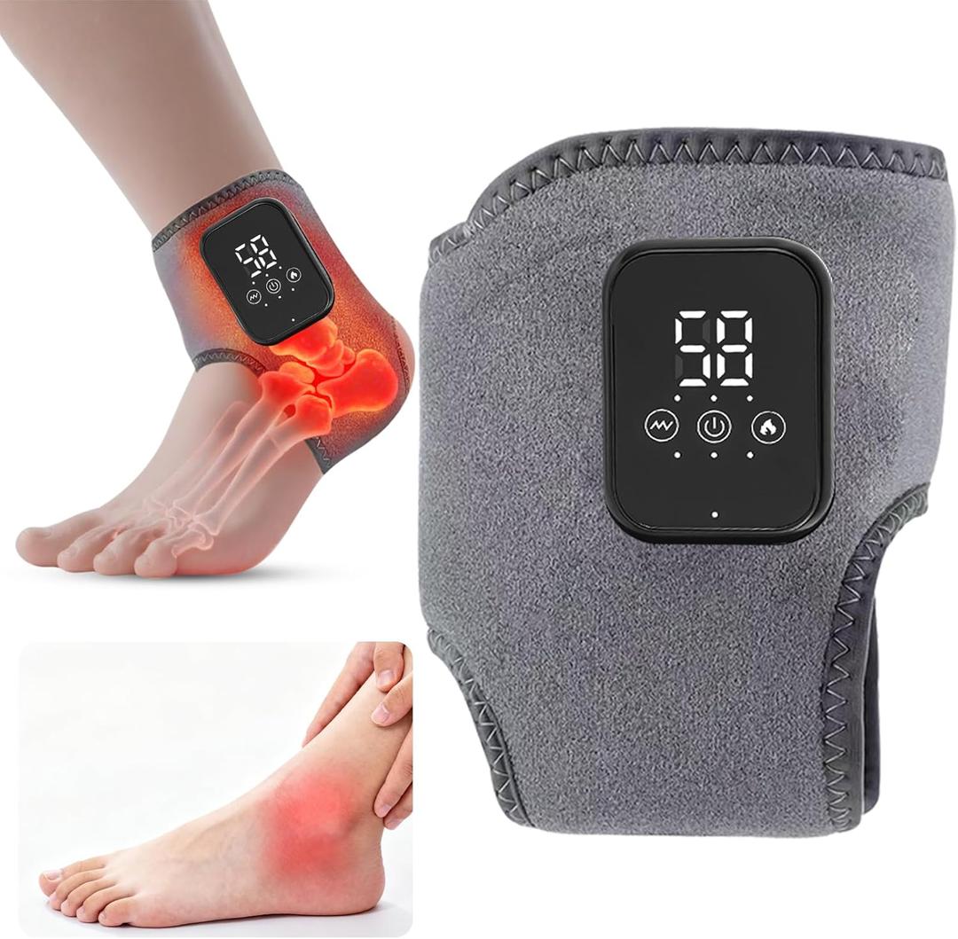 Cordless Ankle Heating Pad, Ankle Massager for Circulation and Pain Relief, Foot Triple Method Massager with 3 Levels of Heat and Vibration for Swelling Feet. Smart Timer and Portable (1Pc)