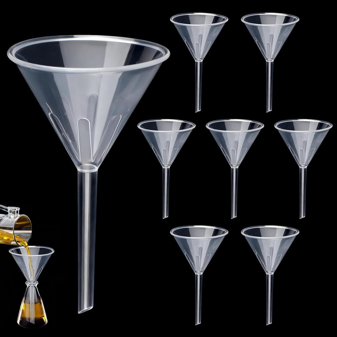 8 Pcs 3.5 Inch Wide Mouth Plastic Funnels,Multi-Purpose Clear Funnels with with Long Reaching Spout for Filling Water Bottles,Oils,Kitchen, Easy and Smooth Content Transfer