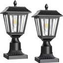 Greluna Solar Post Lamp Lights, 2 Pack 6000K Dusk to Dawn Solar Light with Pier Mount Base, Post Lights Outdoor Waterproof for Garden Yard Landscape Pole Pillar, Outside Decorative Lamp