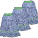 Super Clean Planet Heavy Duty Mop Head Refill (3-Pack) – Industrial Blue Cotton, Looped-End Wet Mop Heads for General, Commercial, Janitorial & Floor Cleaning