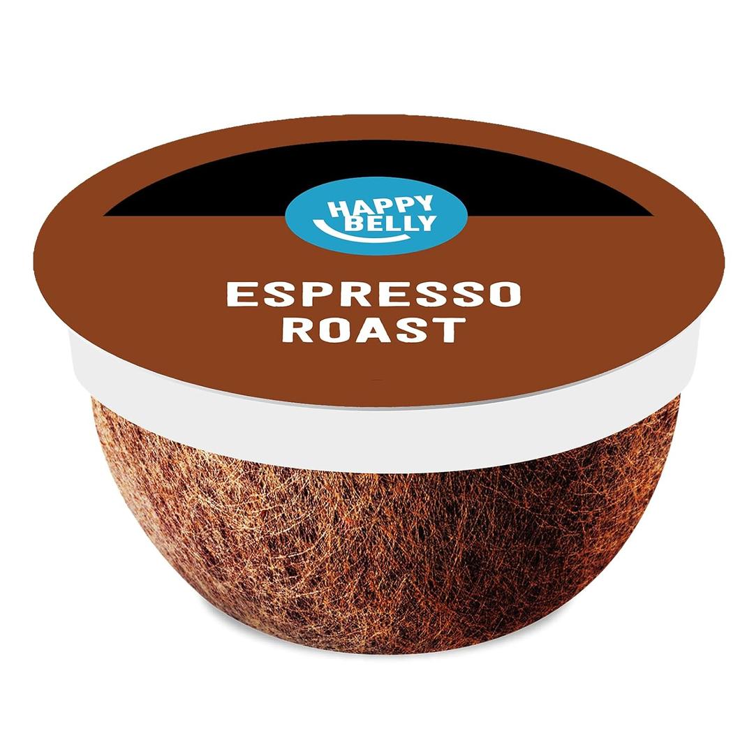 Amazon Brand - Happy Belly Espresso Roast Compostable Coffee Pods (Dark Roast), Compatible with K-Cup Brewer, 96 Count (EXP 05/26/27)