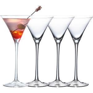Crystal Martini Glasses, Set of 4, Hand Blown Stemware for Cocktails, 4.6oz